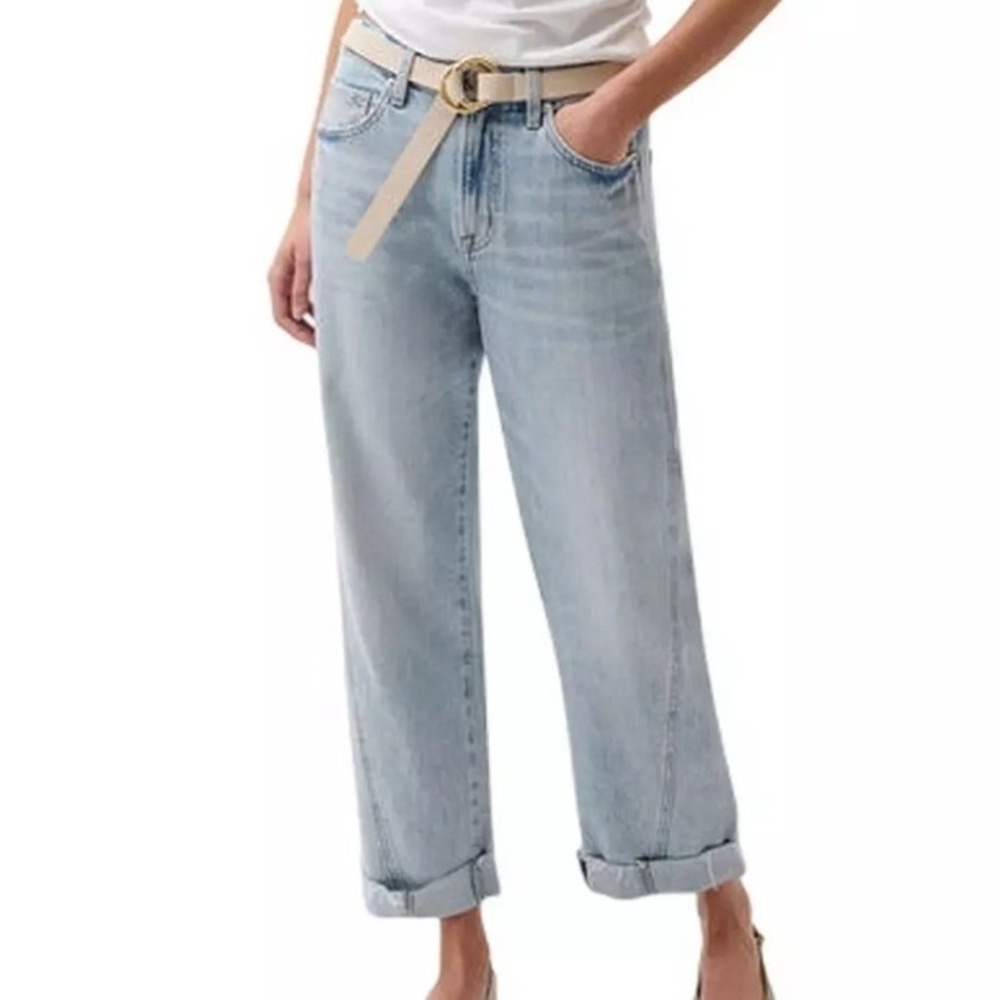 Pistola Womens 31 Kacey Boyfriend Mid Rise Cuffed Jeans Light Wash Blue